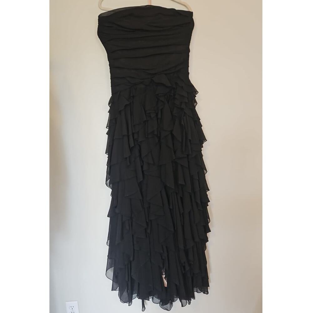 Muse by Marchesa Dahlia Black Strapless Chiffon Ruffle A-Line Gown - Picture 3 of 5